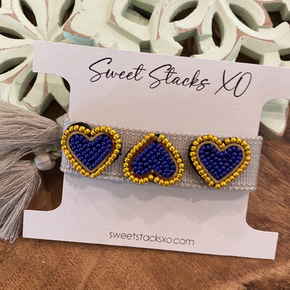 Navy Heart on My Sleeve Seed Bead Woven Bracelet